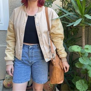 Vintage Urban Outfitters Tan Bomber Jacket with Relaxed Fit